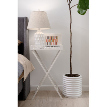 Breeze Block Metal Serving Tray  Stand Set-White
