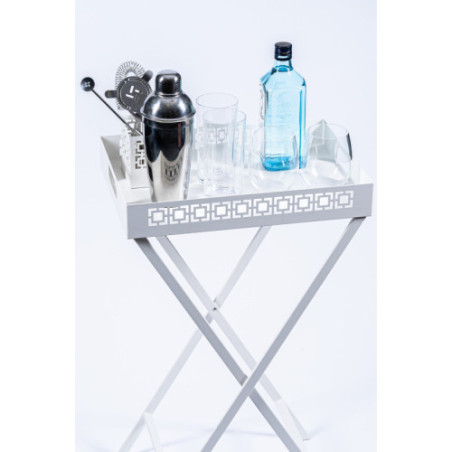 Breeze Block Metal Serving Tray  Stand Set-White