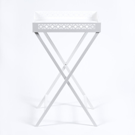 Breeze Block Metal Serving Tray  Stand Set-White