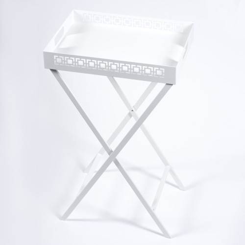 Breeze Block Metal Serving Tray  Stand Set-White