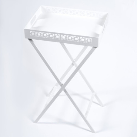 Breeze Block Metal Serving Tray  Stand Set-White