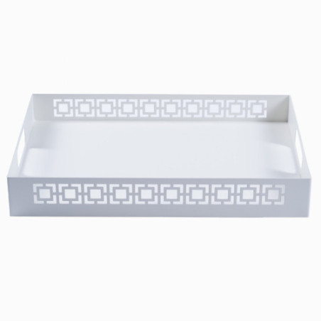Breeze Block Metal Serving Tray  Stand Set-White