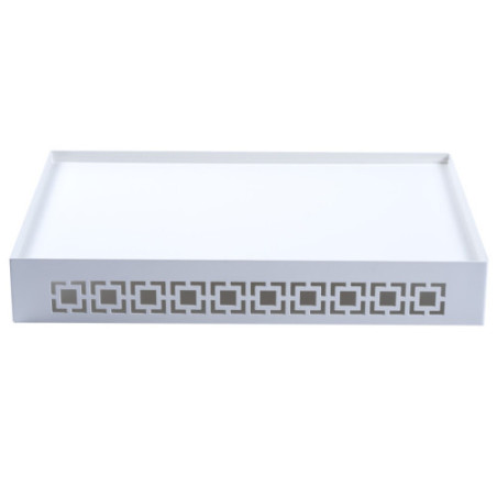 Breeze Block Metal Serving Tray  Stand Set-White