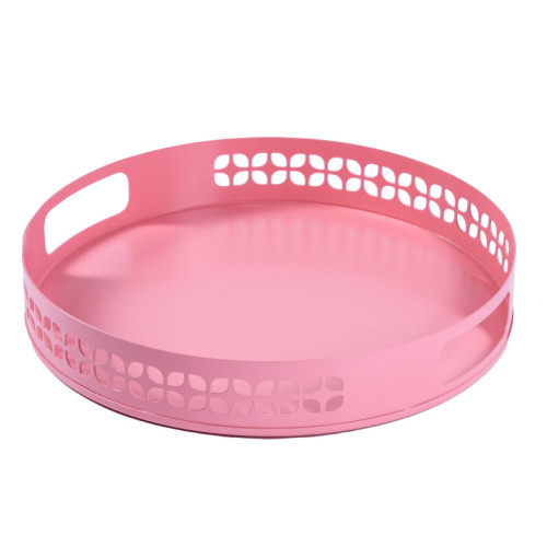 Breeze Block Metal Serving Tray Round-Pink