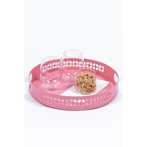 Breeze Block Metal Serving Tray Round-Pink