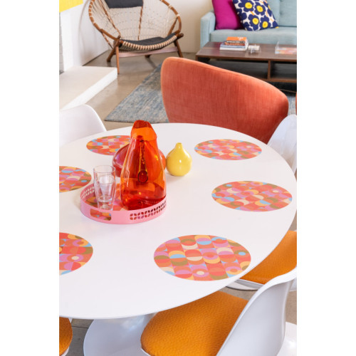 Breeze Block Metal Serving Tray Round-Pink