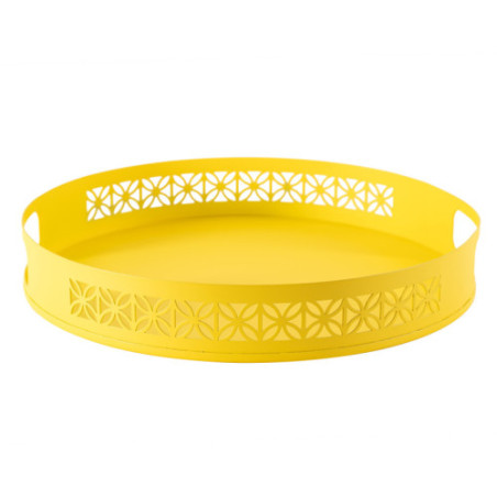 Breeze Block Metal Serving Tray Round-Lemon