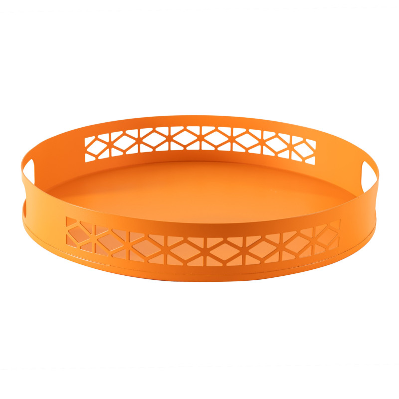 Breeze Block Metal Serving Tray Round-Orange