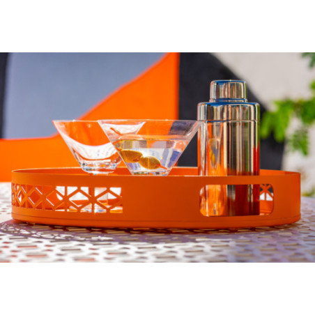 Breeze Block Metal Serving Tray Round-Orange