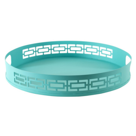 Breeze Block Metal Serving Tray Round-Turquoise