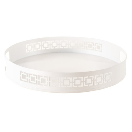 Breeze Block Metal Serving Tray Round-White