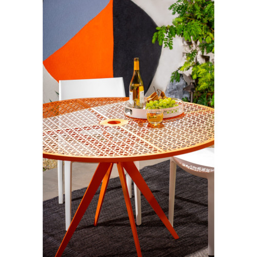 Breeze Block Metal Serving Tray Round-White