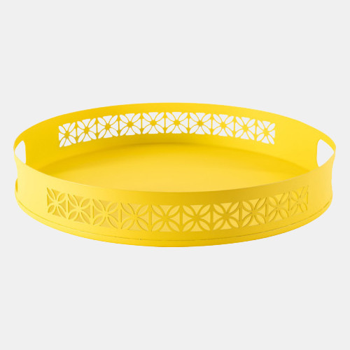 Breeze Block Metal Serving Tray Round-Lemon