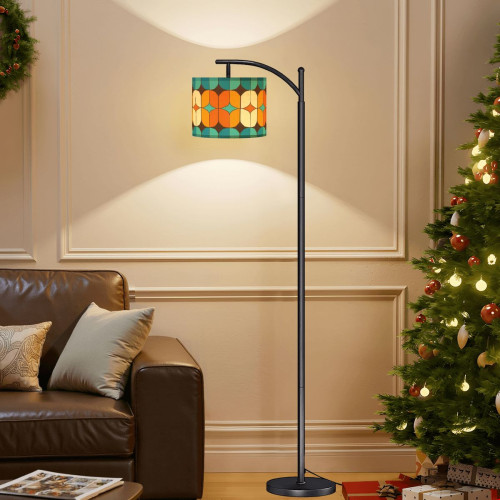 MCM Geometric Retro Teal Orange Arc Floor Lamp