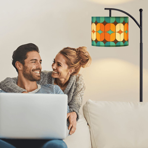 MCM Geometric Retro Teal Orange Arc Floor Lamp