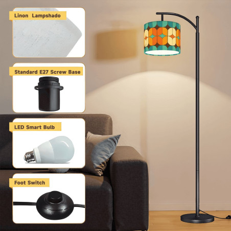 MCM Geometric Retro Teal Orange Arc Floor Lamp