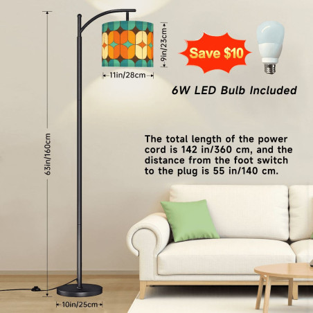 MCM Geometric Retro Teal Orange Arc Floor Lamp
