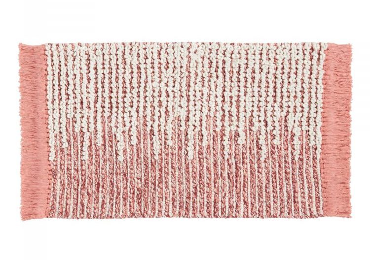 Midcentury bathroom pink and white terracotta mat.