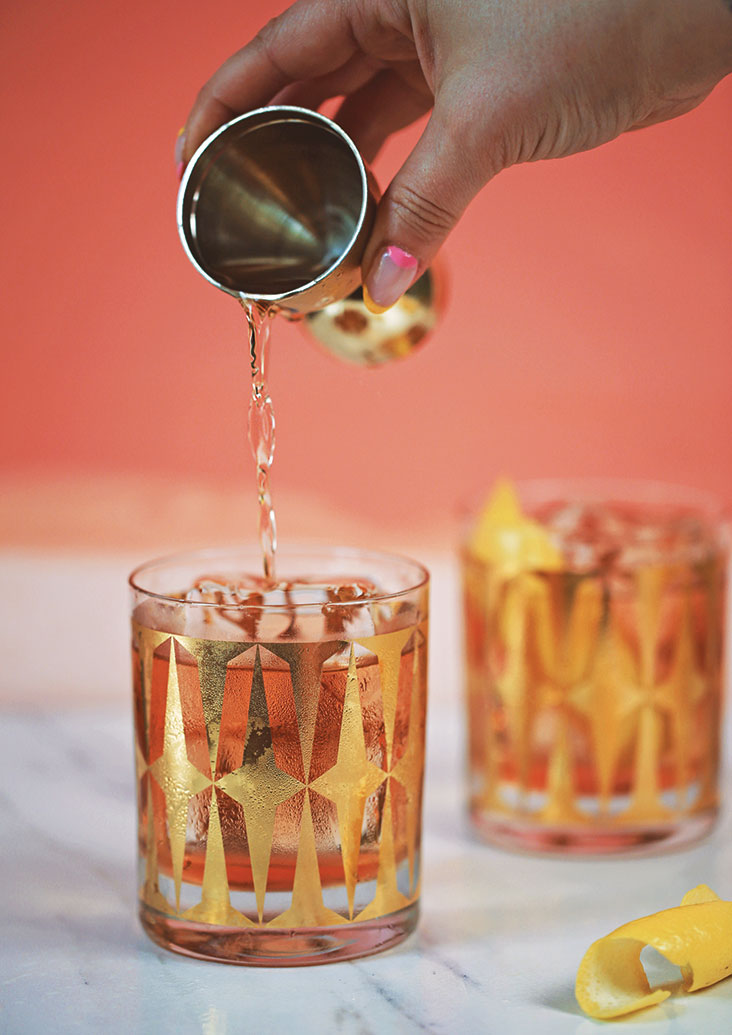 Vintage Barware Glasses Drink Recipes Red Gold MCM Cocktail Mid Century- Set  8