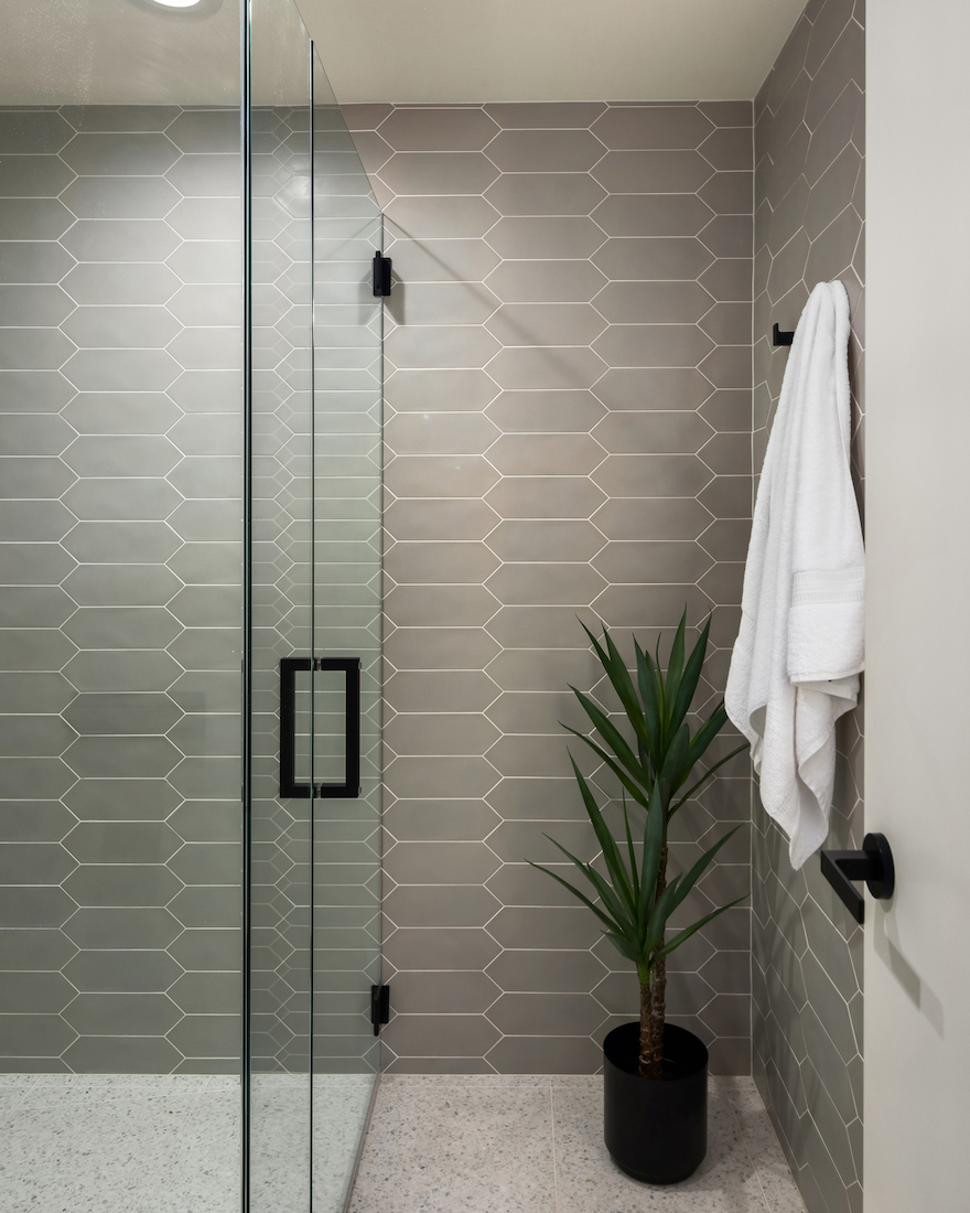 renovated shower in Woodinville MCM home design by Modernous