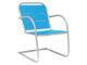 outdoor chair with blue webbing and chrome frame