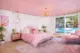 pink bed and accents in Vivan suite of Johnny Cash's former Ojai home