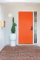 orange front door and potted cactus in entryway of 1957 ranch