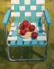 still life painting with MCM lawn chair and red apples