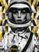 art featuring female astronaut against geometric background