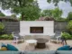 outdoor fireplace and conversation area in renovated and expanded 1950 Kansas home