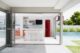 iio red retro fridge in poolhouse