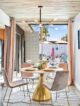 pedestal dining table with view to patio in Ocotillo Lodge in Palm Springs